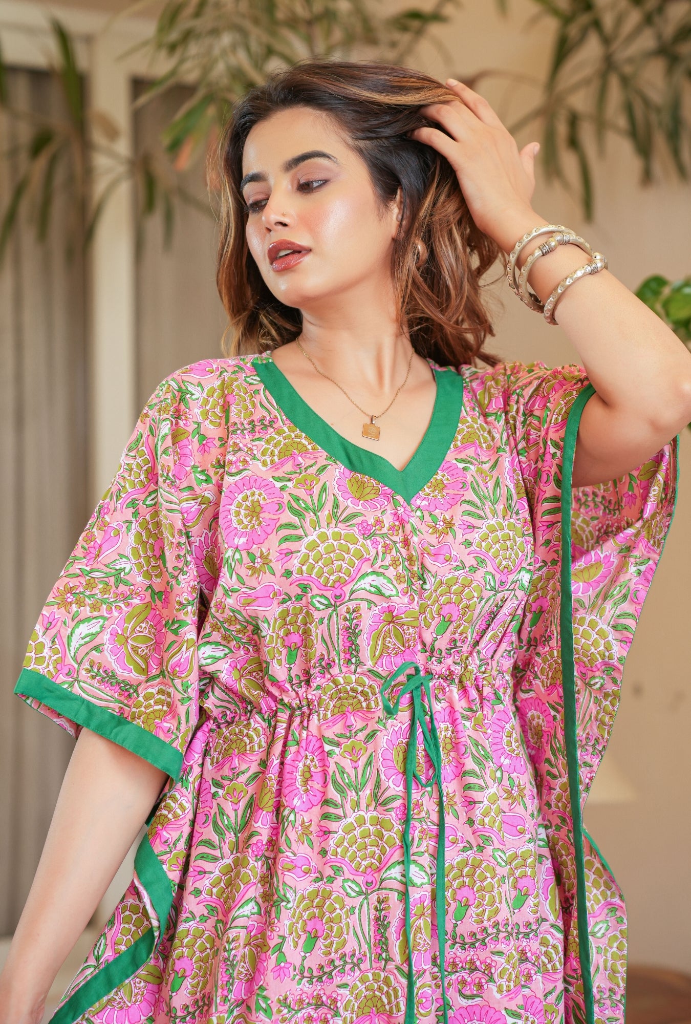 Rang Kalamkari Coral Loungewear Cotton Kaftan