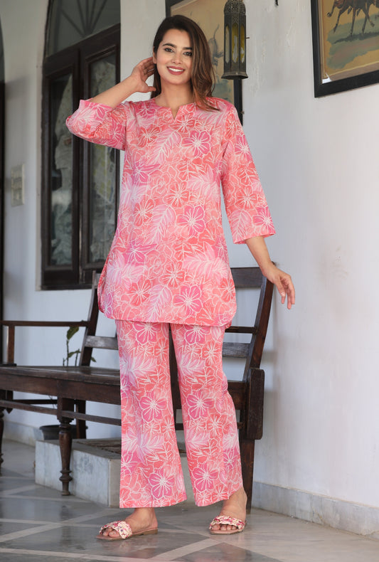 Marigold Pink Cotton Loungewear Co-ords Set