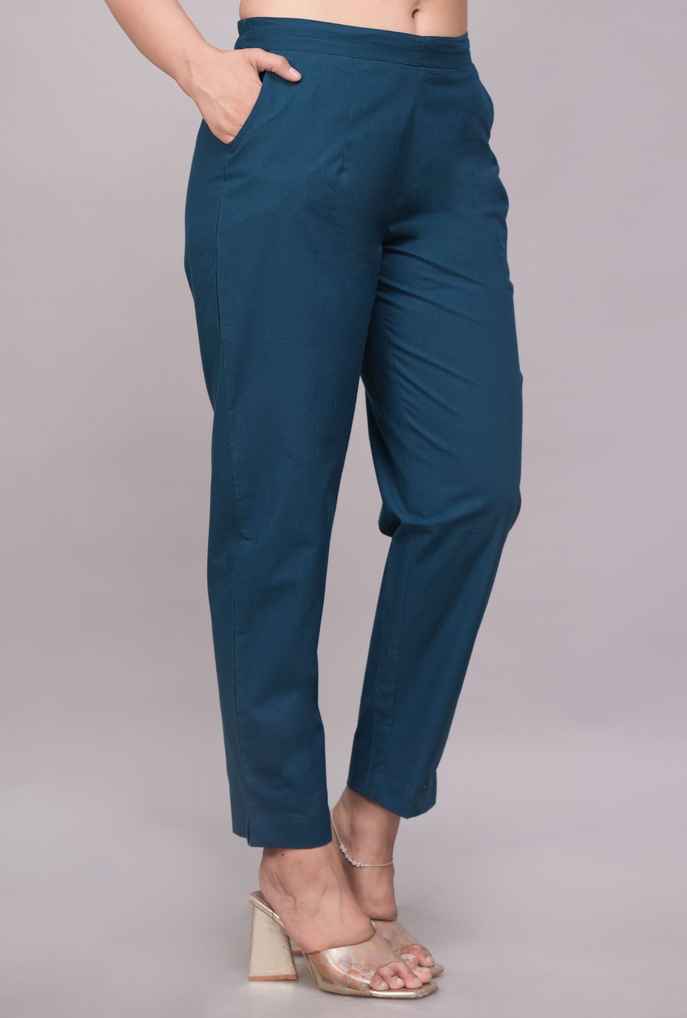 Straight Fit Teal Cotton Pant – Easy & Breathable Comfort