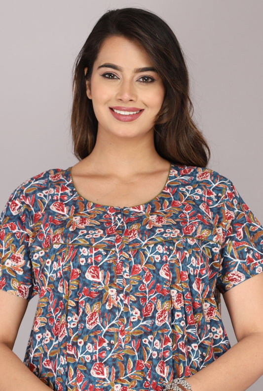Petal Flora Grey Cotton Printed Nightwear Gowns