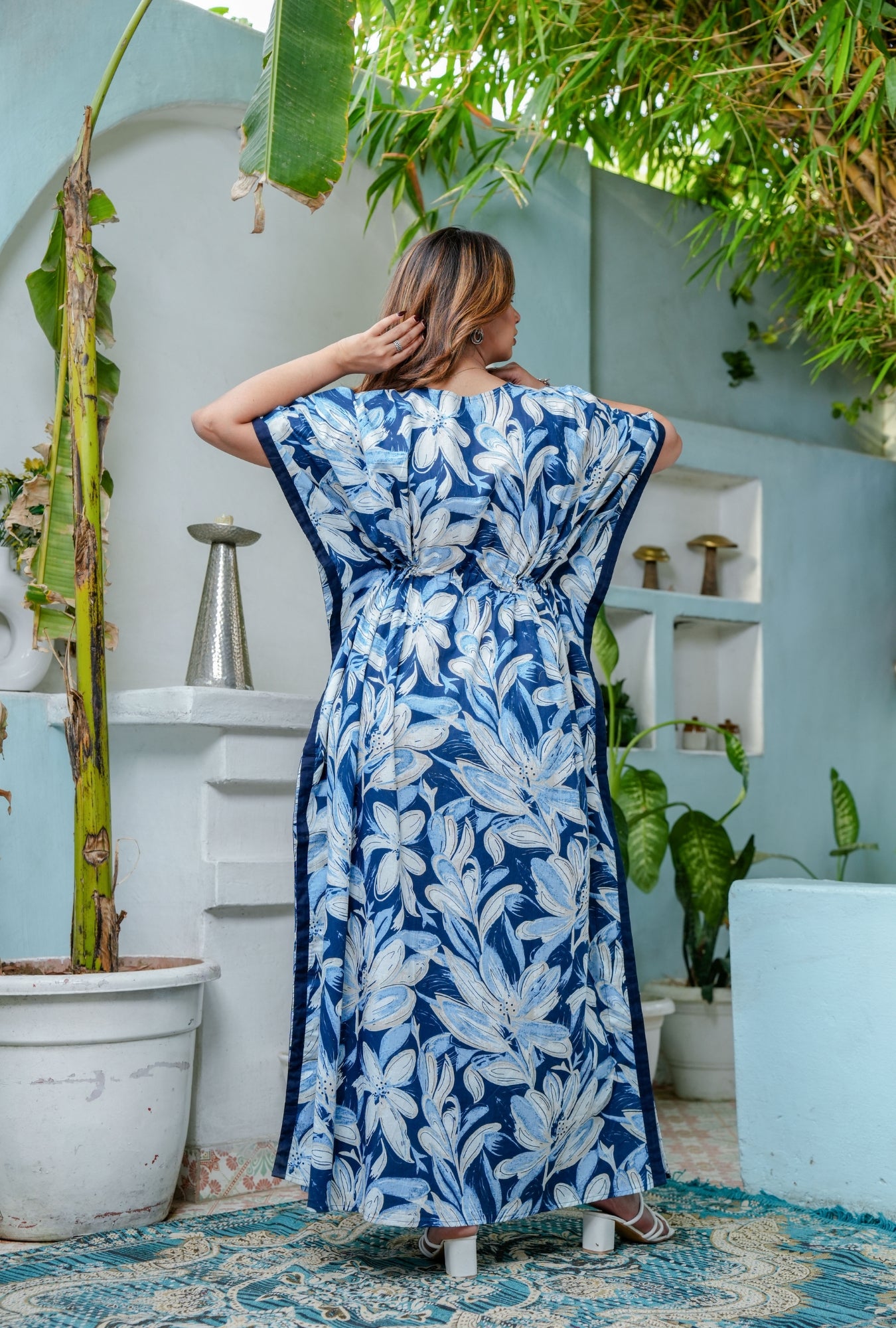 Coastal Blue Cotton Loungewear Kaftan