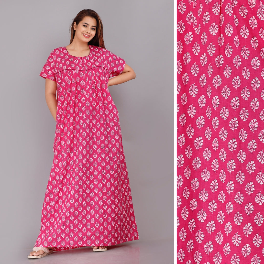Gulmohar Pink Cotton Printed Nightwear Gowns