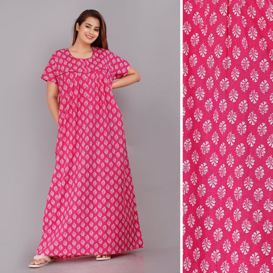 Gulmohar Pink Cotton Printed Nightwear Gowns