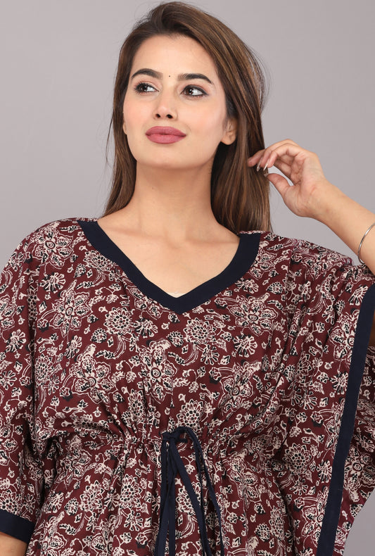 Chakra Flower Maroon Cotton Kaftan