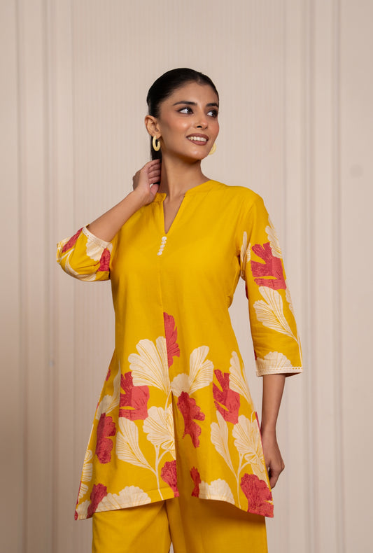 Flora Mist Yellow Printed Cotton Co-ords Set