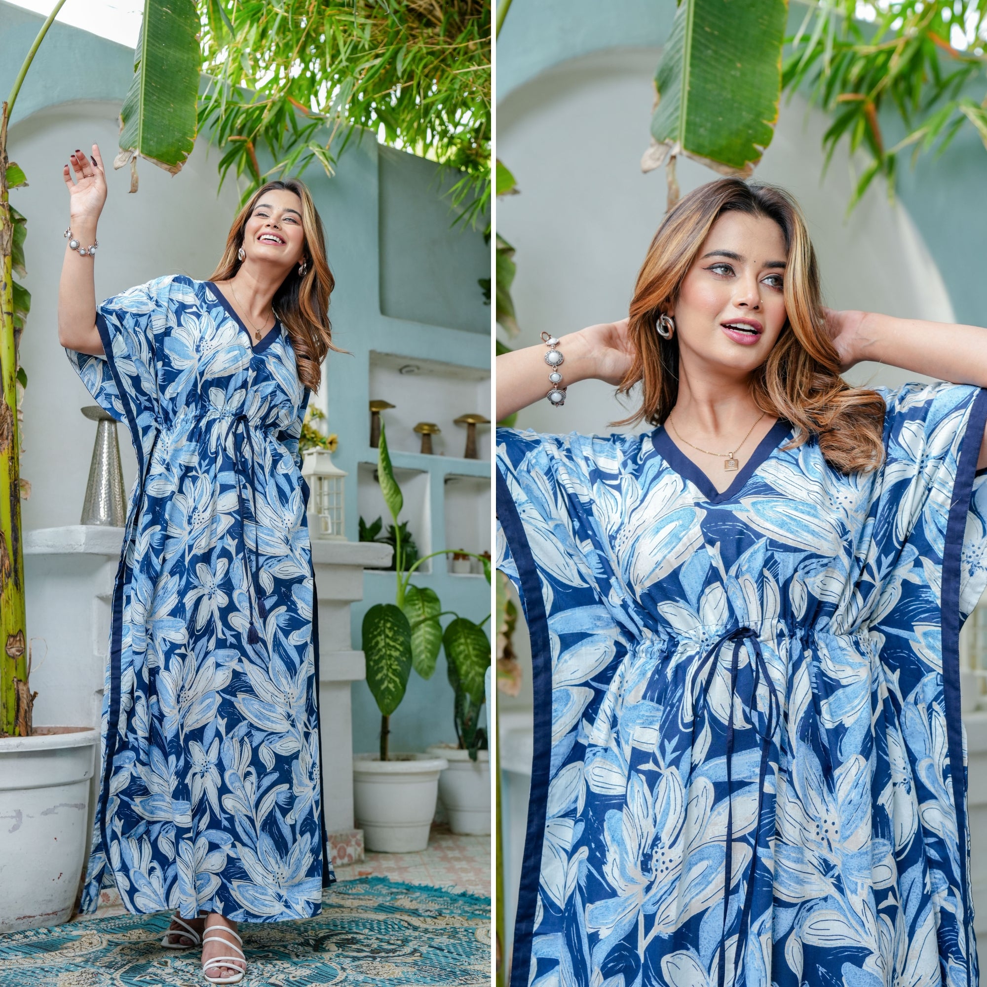 Coastal Blue Cotton Loungewear Kaftan