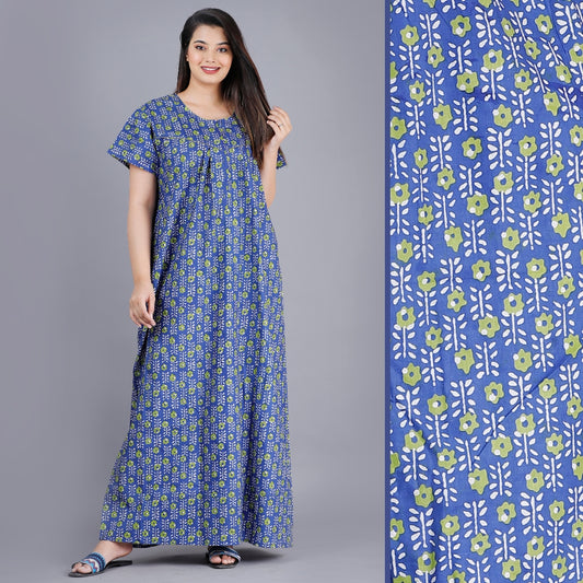 Flower Blue Cotton Nightwear Gowns