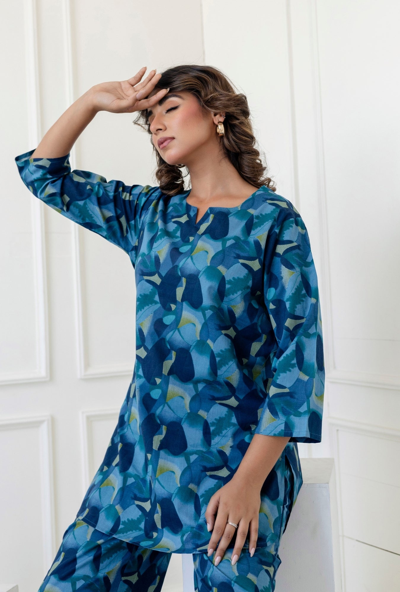 Hexa Blue Cotton Loungewear Co-ords Set