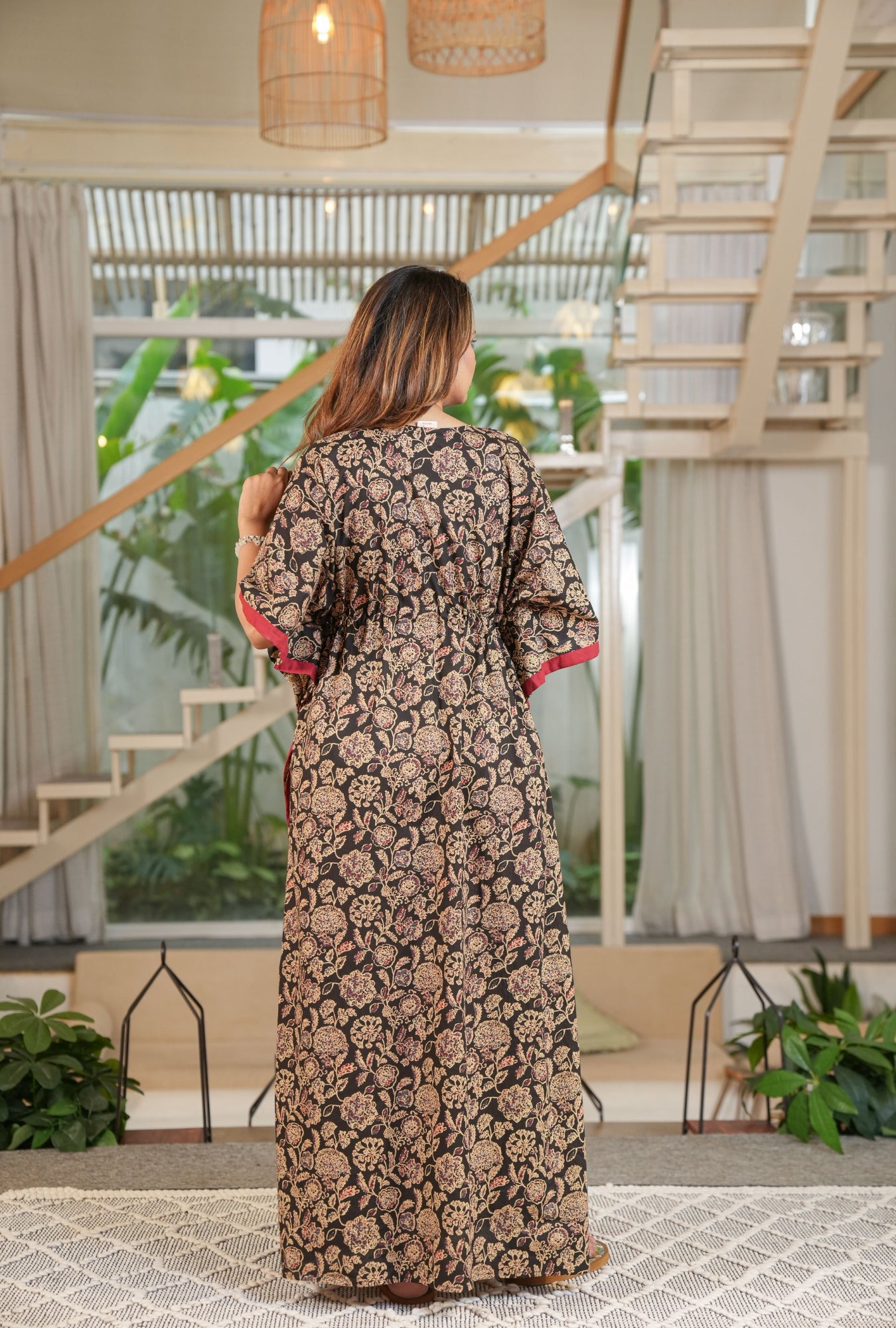 Flora Ajrak Black Loungewear Cotton Kaftan