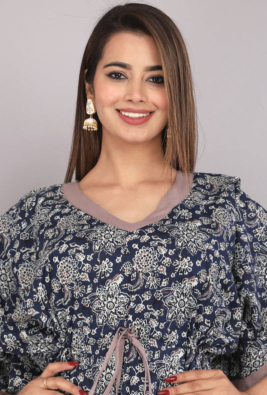 Chakra Flower Blue Cotton Kaftan