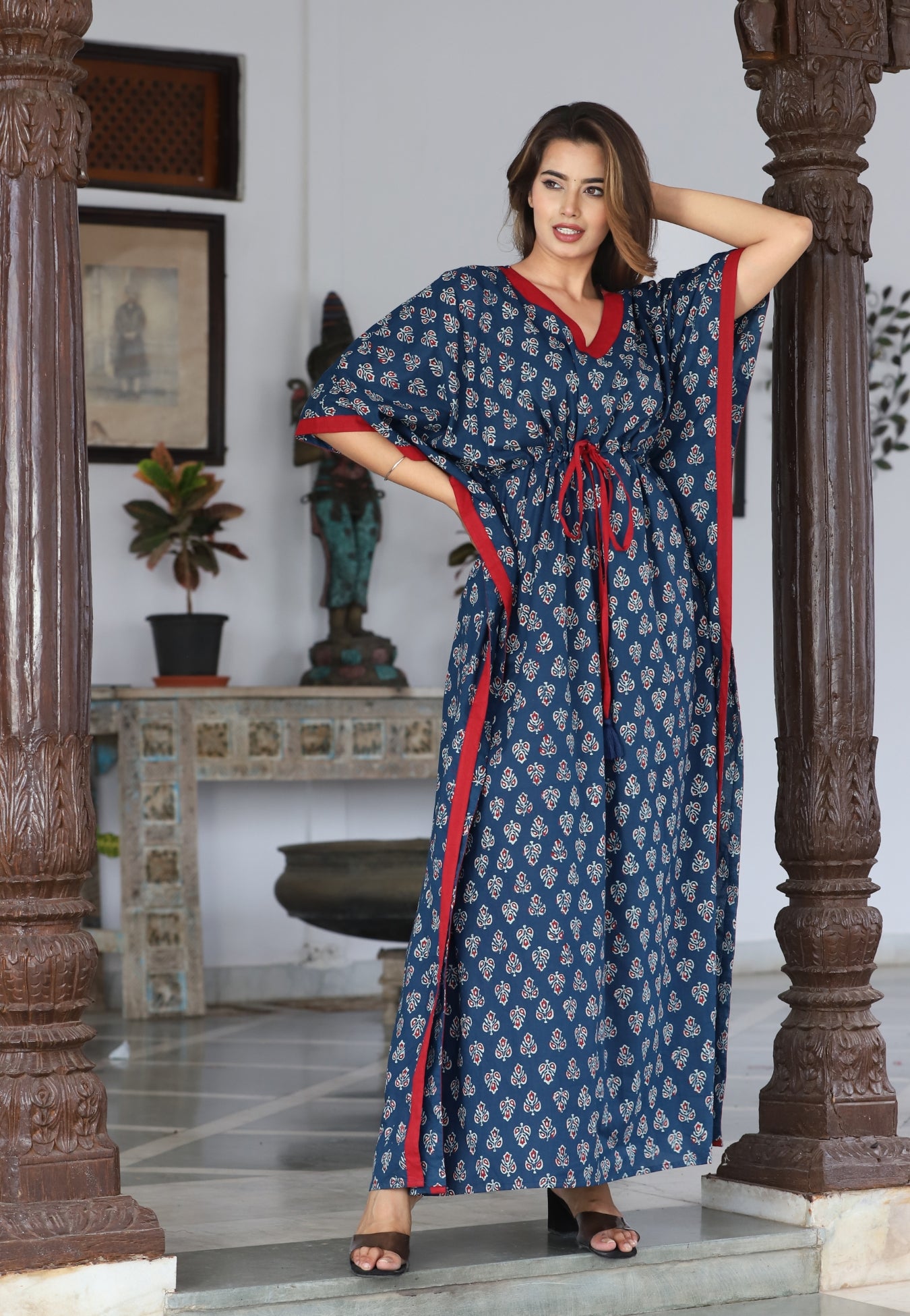 Cotton Kaftan Maxi Kaftans Online Anastya Zenith Blue Cotton