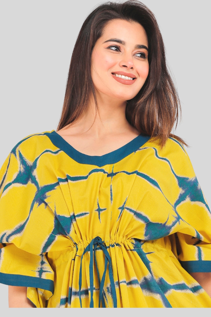 Tie Dye Yellow Cotton Kaftan