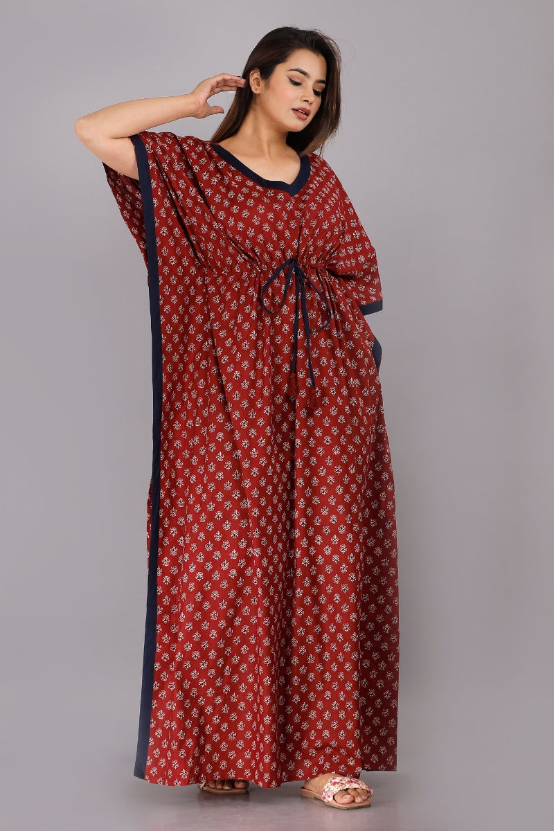 Foot Buti Maroon Cotton Kaftan