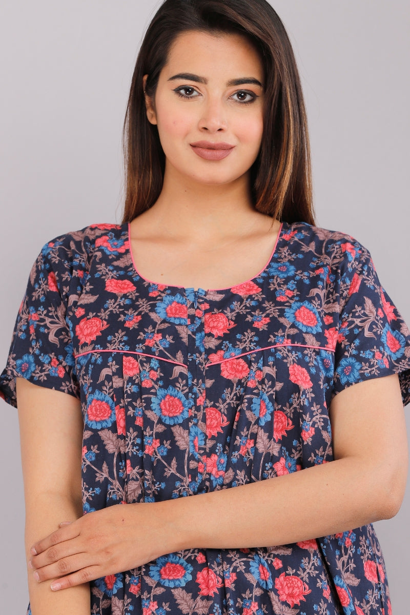 Eight Color Flower Navy Cotton Nightwear Gowns