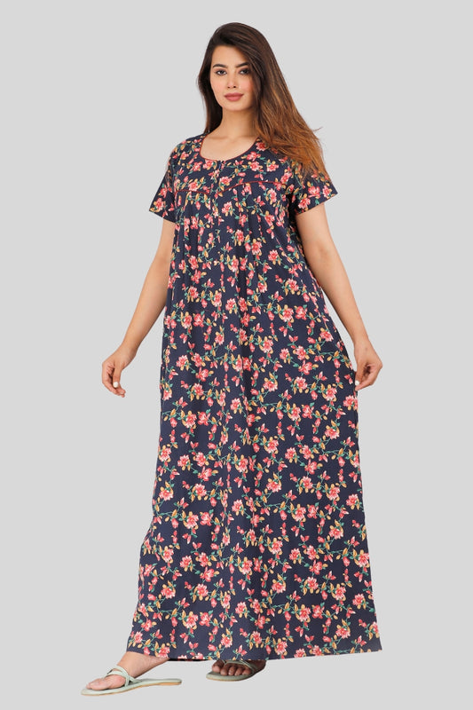 Orchid Navy Blue Cotton Nightwear Gowns
