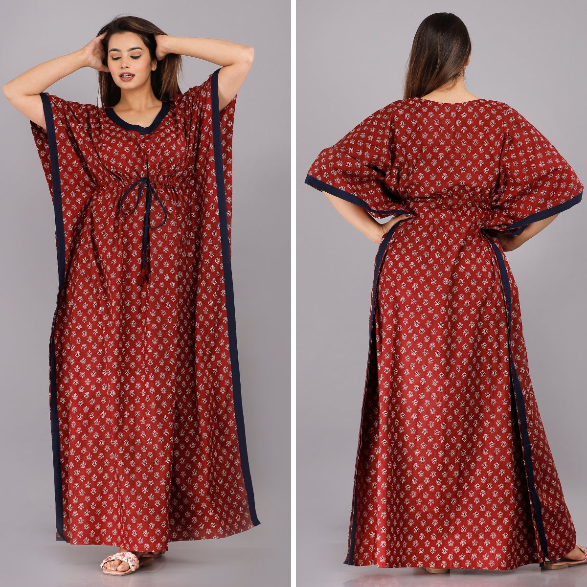 Foot Buti Maroon Cotton Kaftan