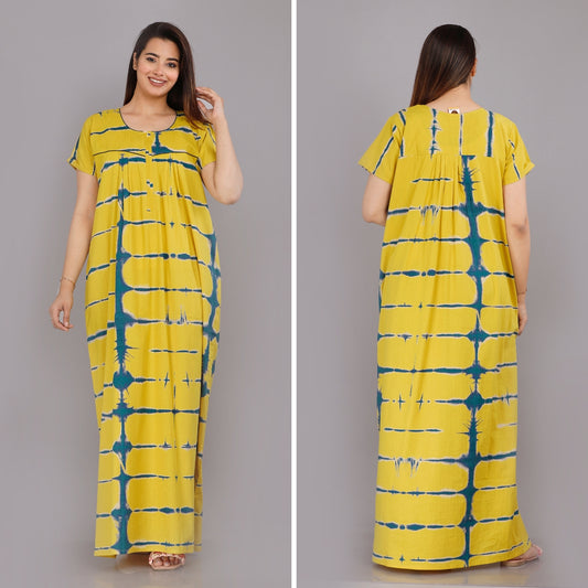 Tie Dye Yellow Cotton Nightwear Gowns