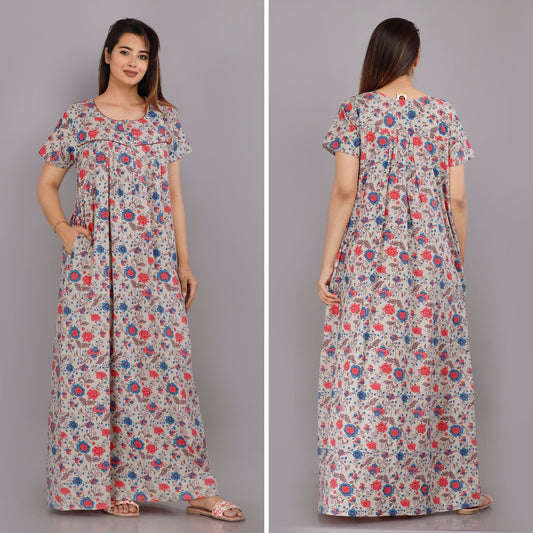 Eight Color Flower Grey Cotton Nightwear Gowns