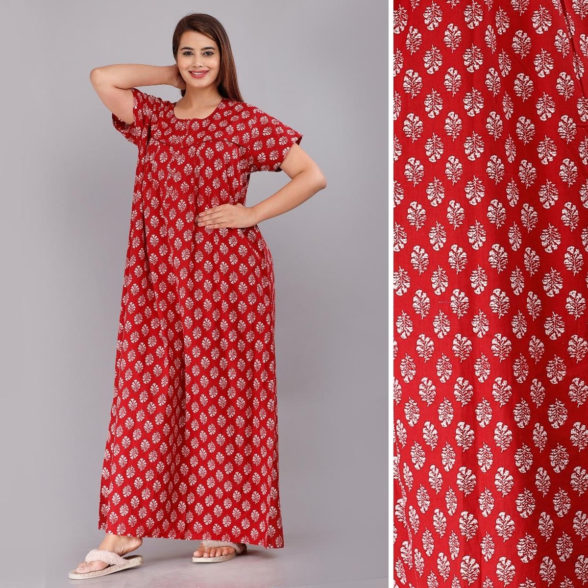 Buy Trendy Ladies Cotton Red Nighties Gown Online in India