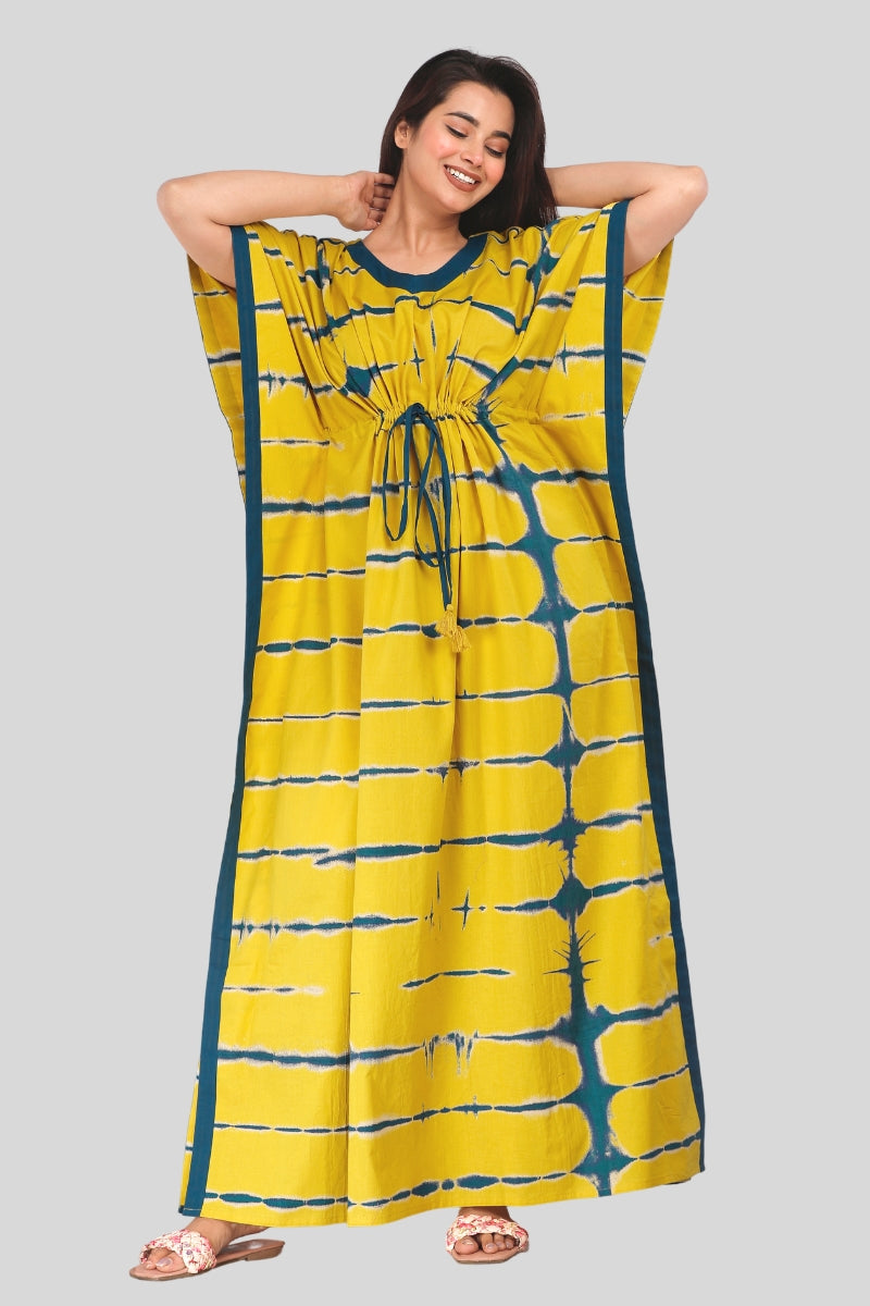 Tie Dye Yellow Cotton Kaftan