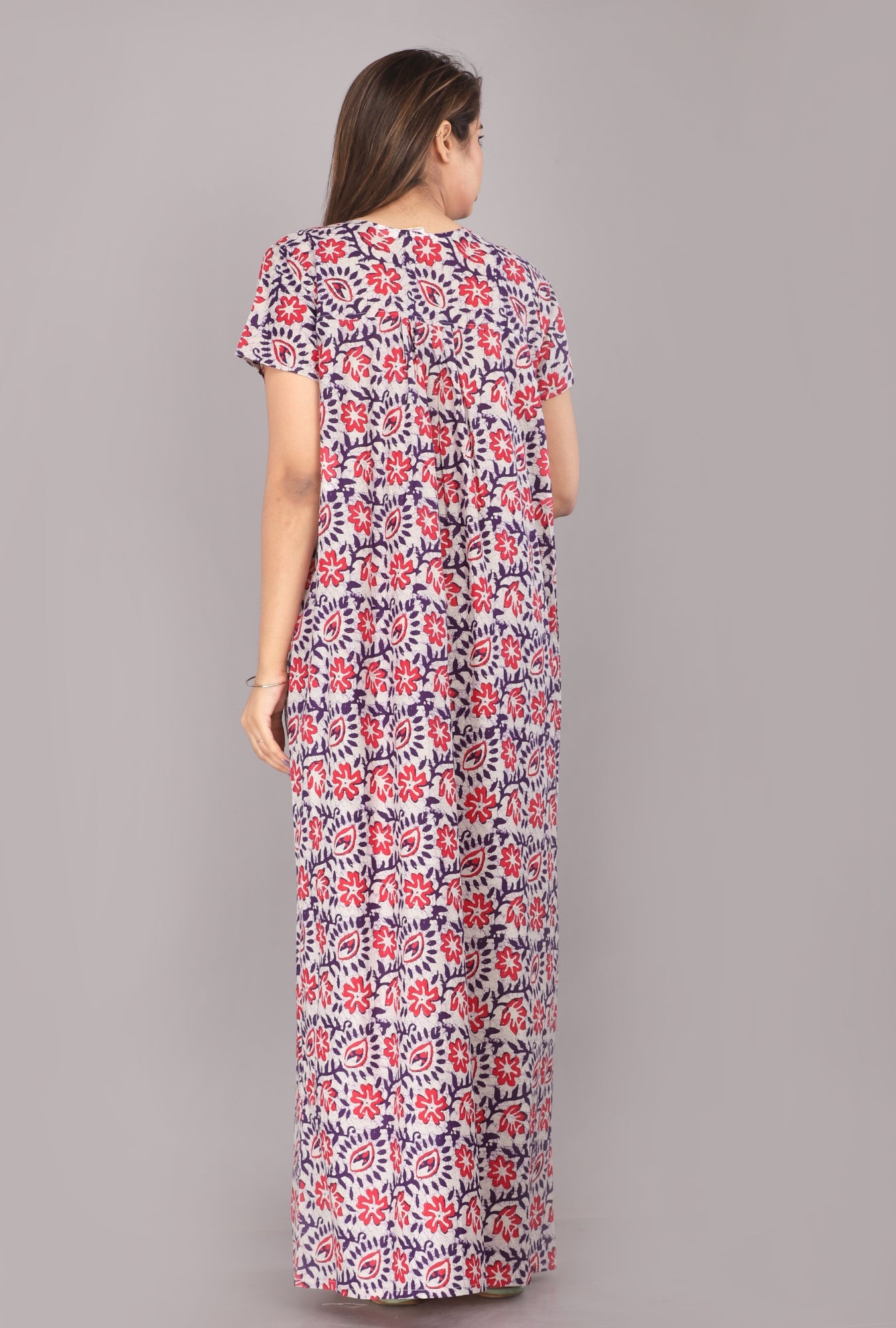 Batik Flower Purple Cotton Printed Nightwear Gowns