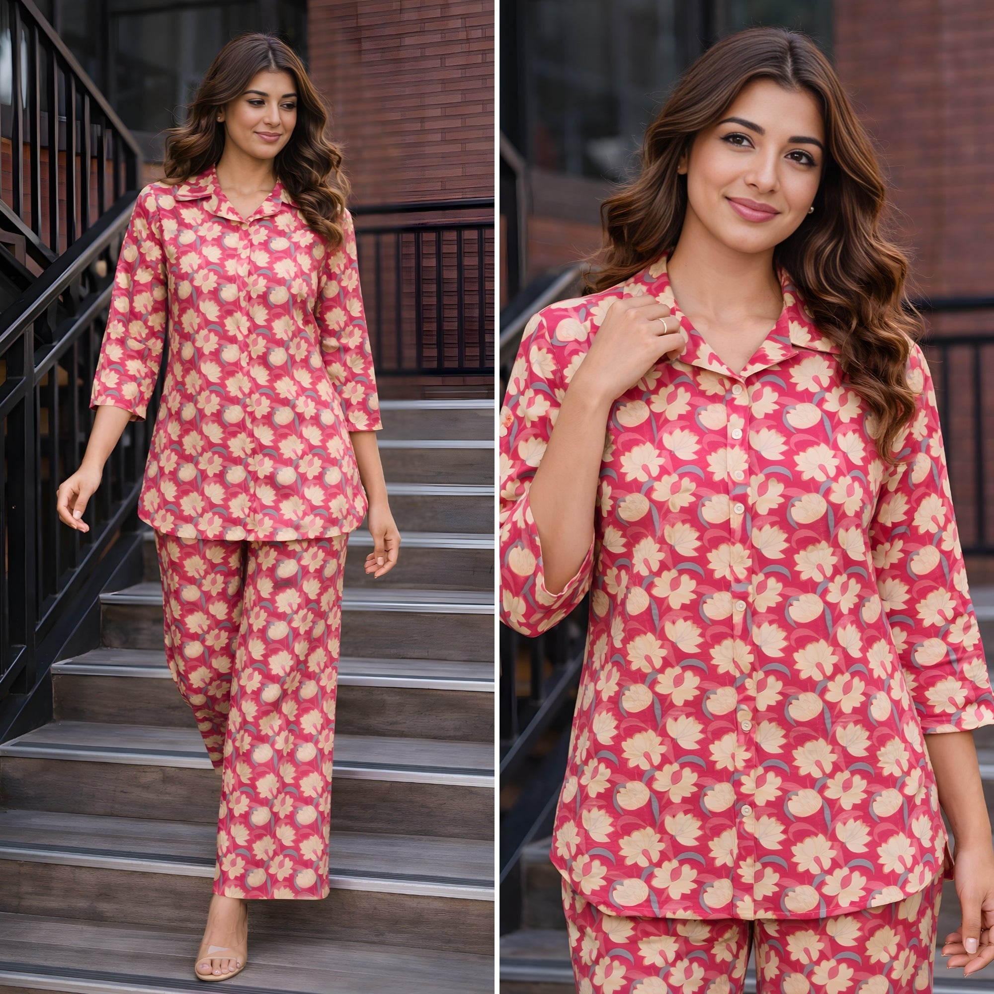 Tulip Pink Cotton Loungewear Co-ords Set