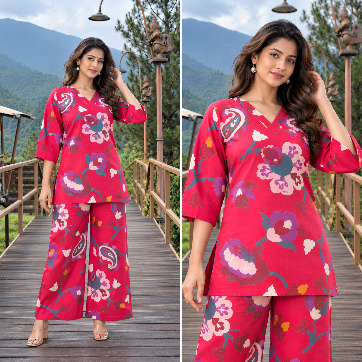 Sapphire Jardin Rani Pink Printed Cotton Co-ords Set