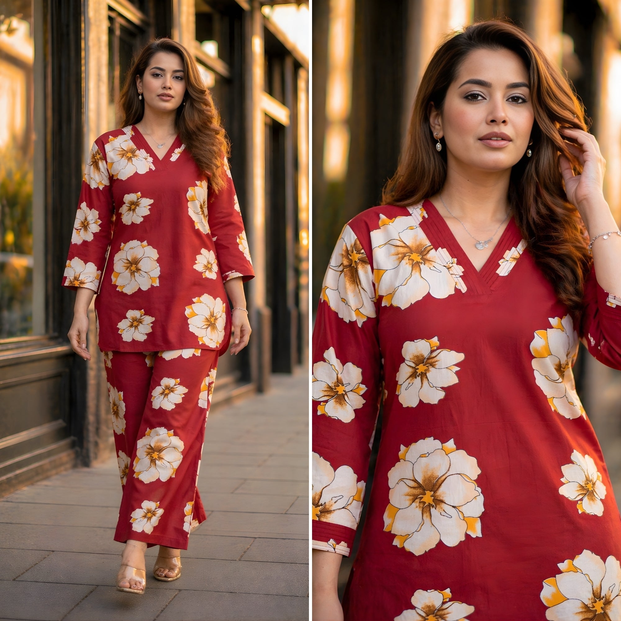Bloom Muse Maroon Cotton Co-ord Set