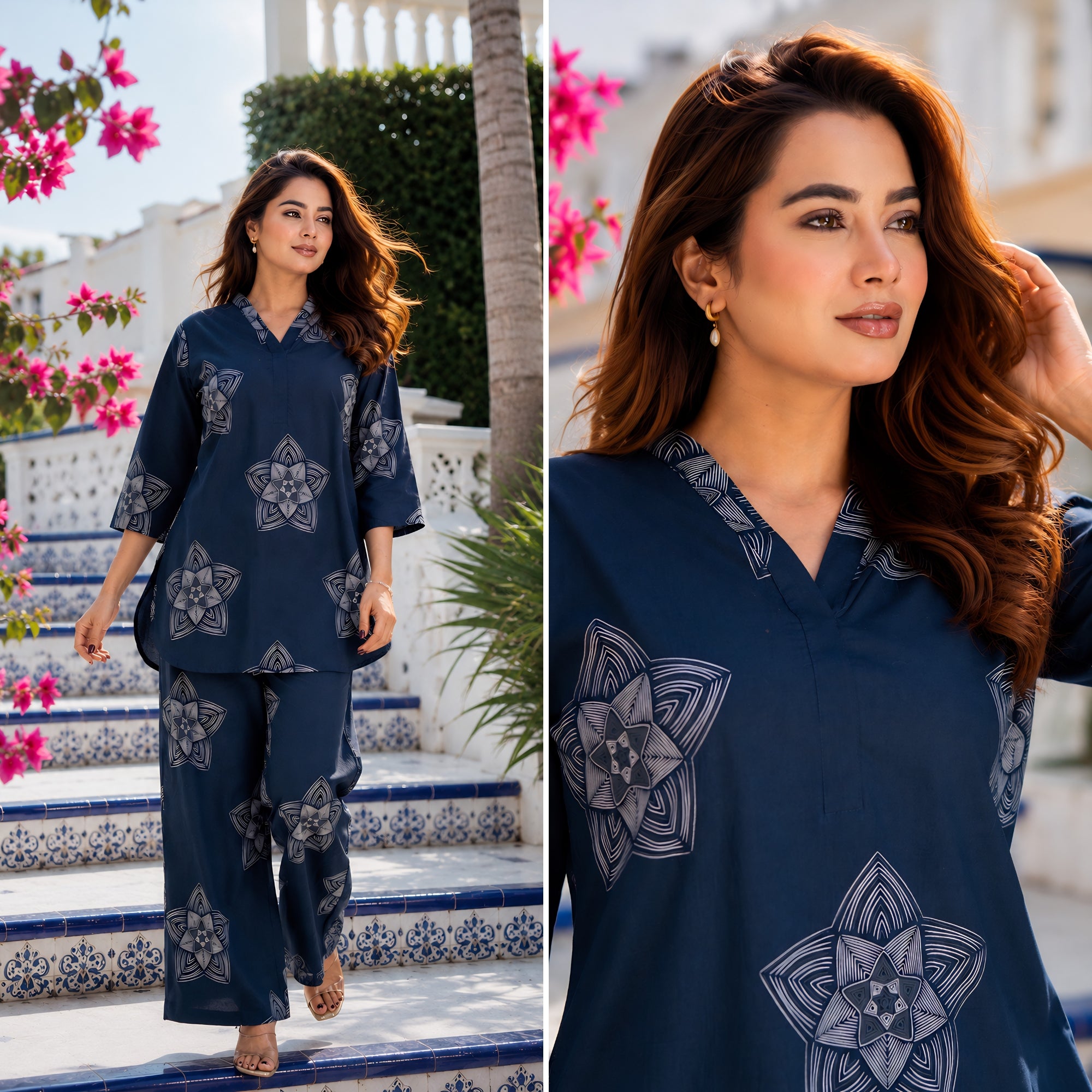 Royal Orbit Blue Cotton Co-ord Set