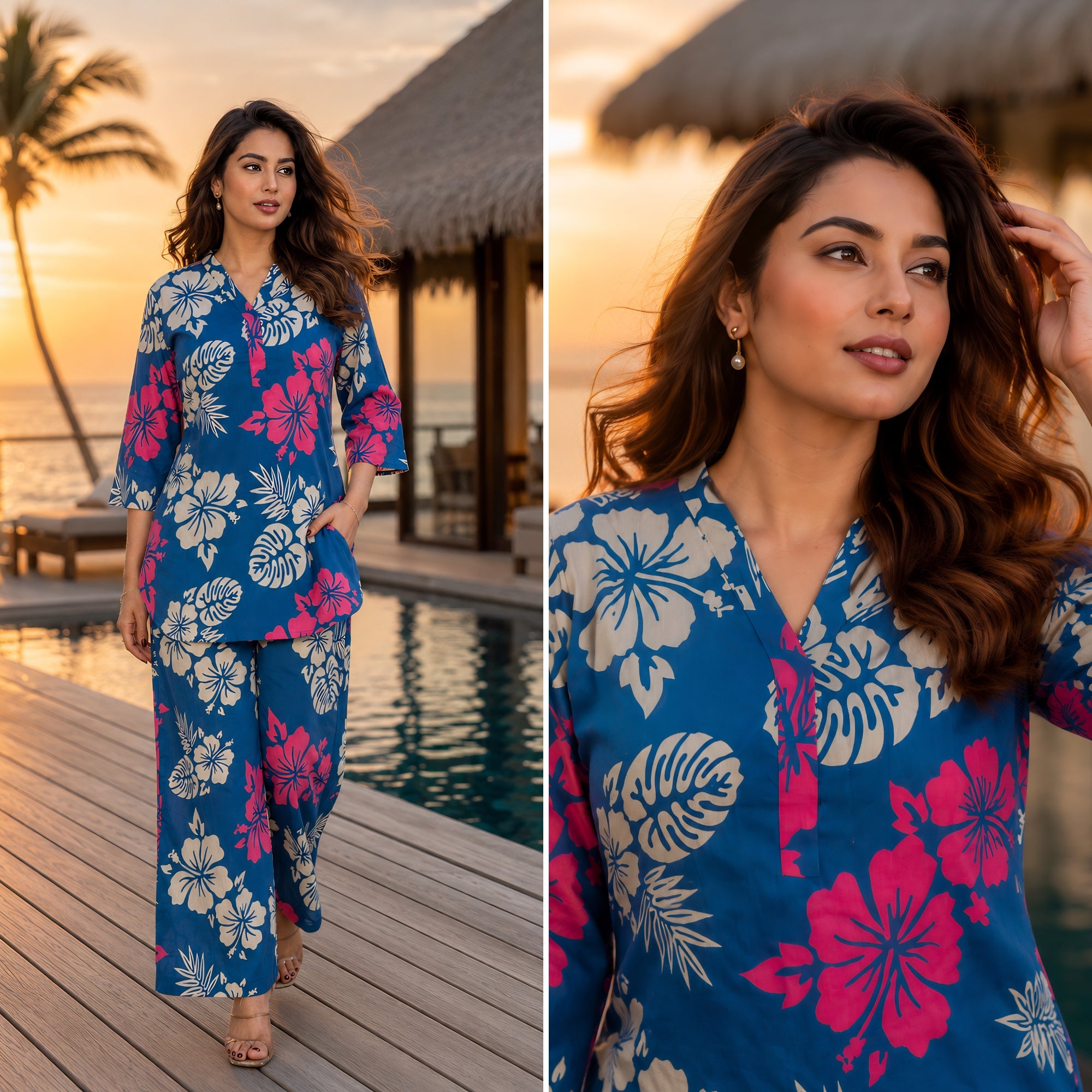 Tropical Luxe Blue Cotton Co-ord Set