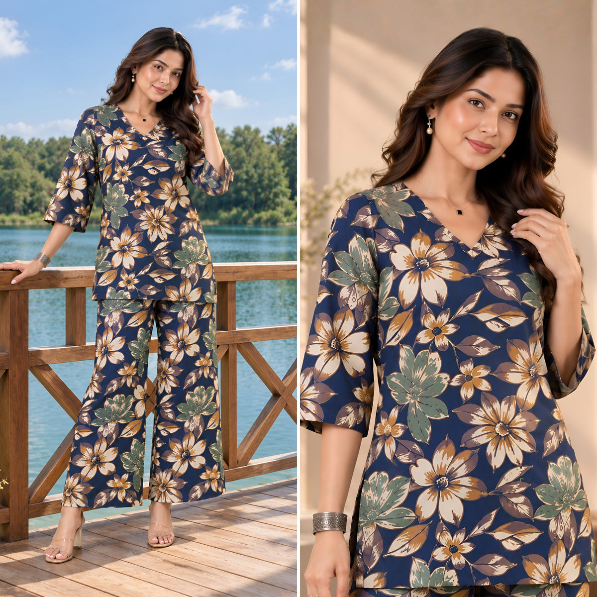 Lapis Flora Blue Printed Cotton Co-ords Set