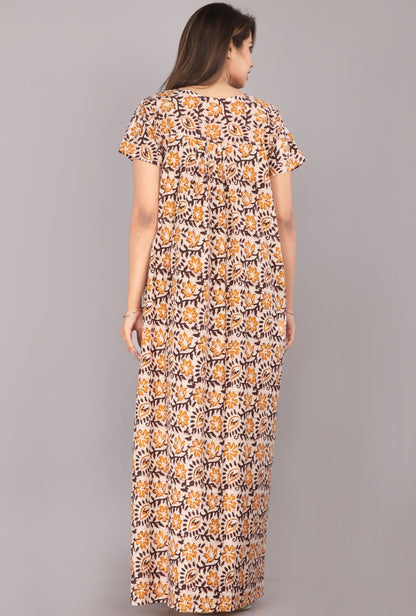Batik Flower Coffee Cotton Printed Nightwear Gowns