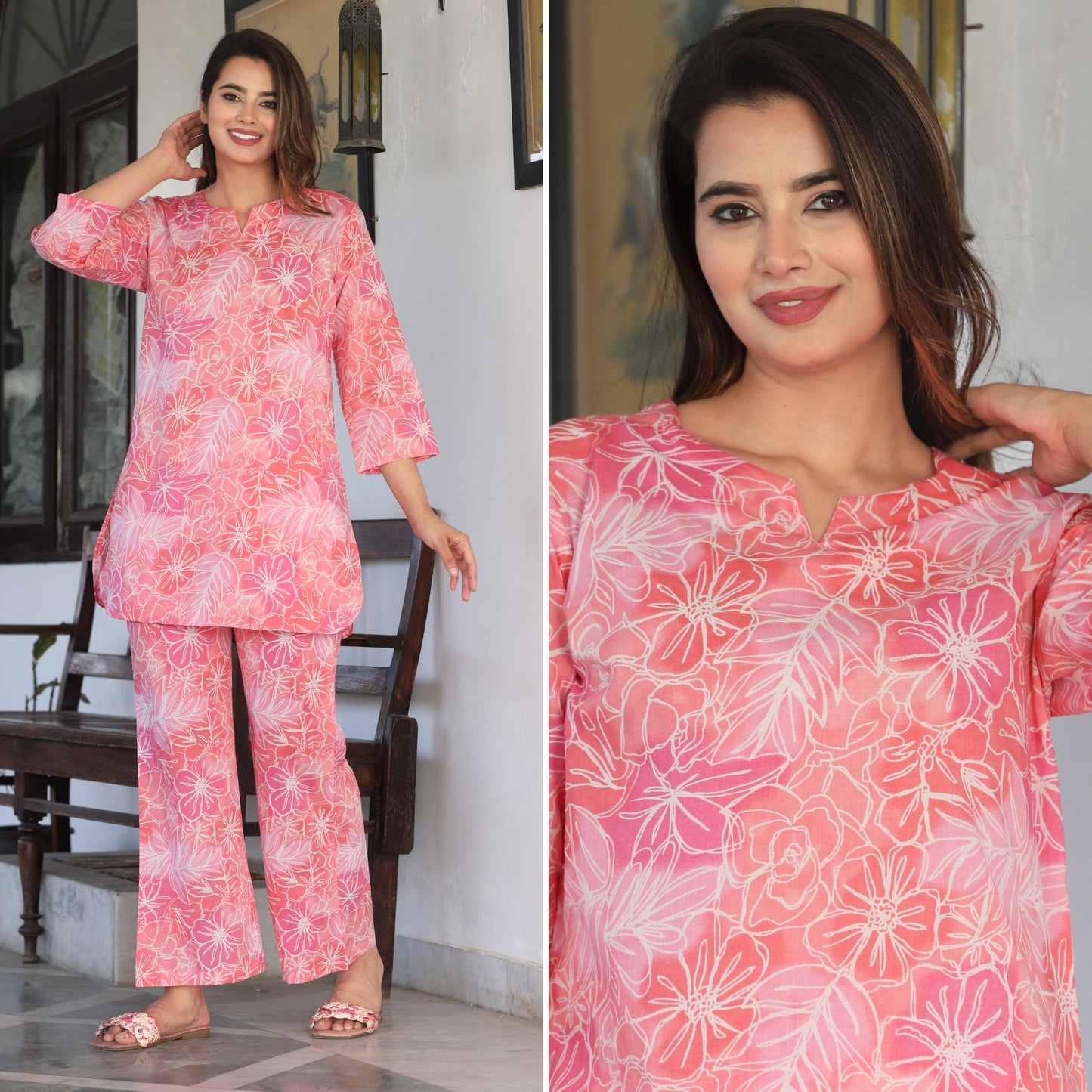 Marigold Pink Cotton Loungewear Set