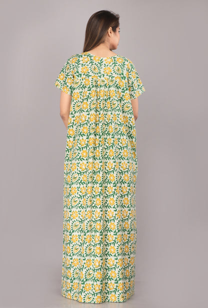 Batik Flower Green Cotton Printed Nightwear Gowns