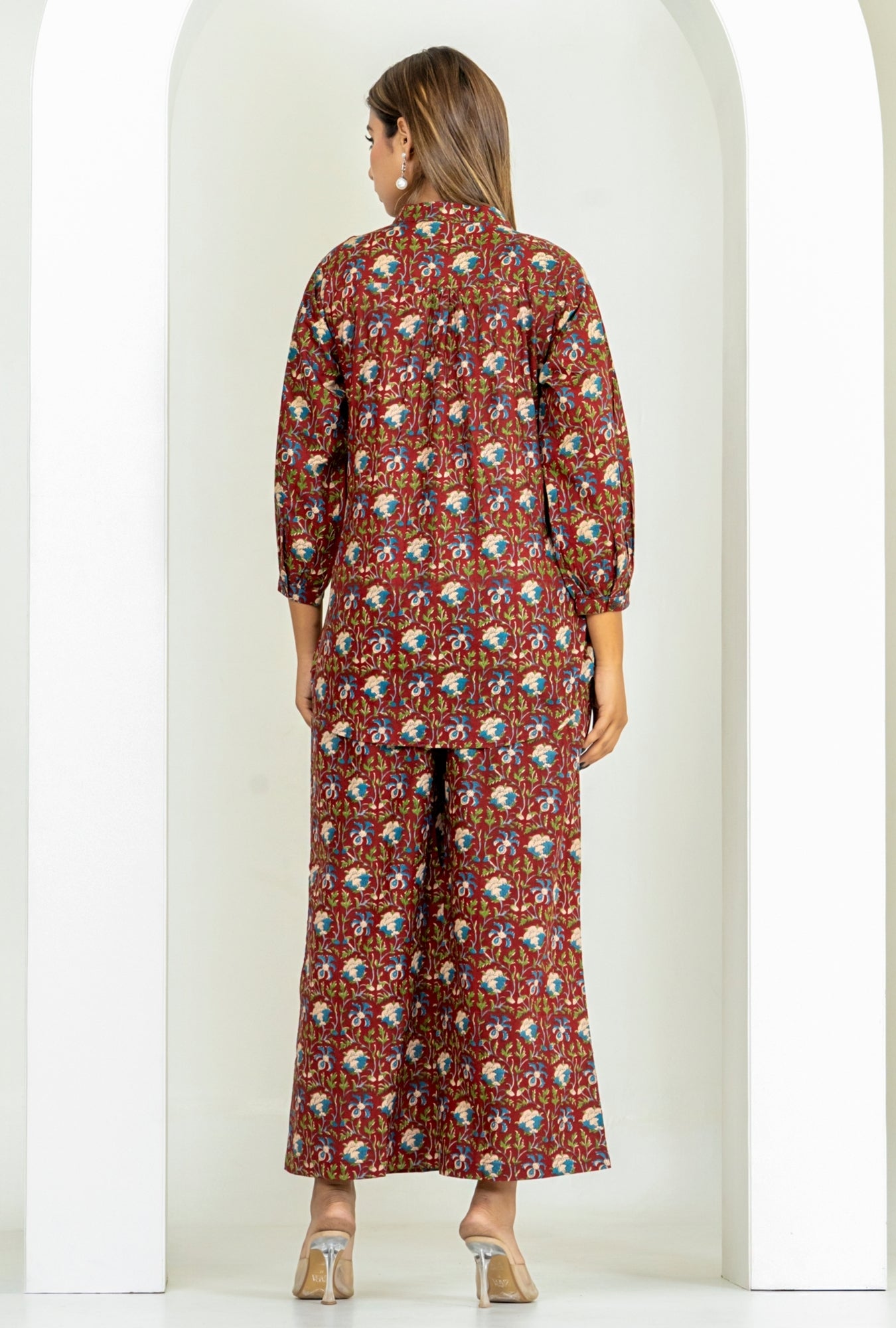 Kalamkari Maroon Cotton Loungewear Co-ords Set