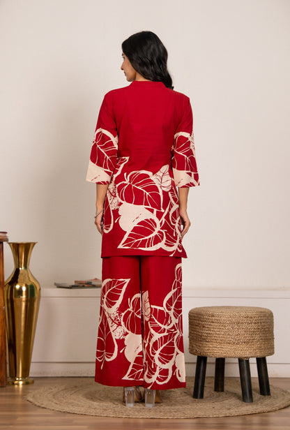 Royal Rhythm Red Printed Cotton Co-ords Set