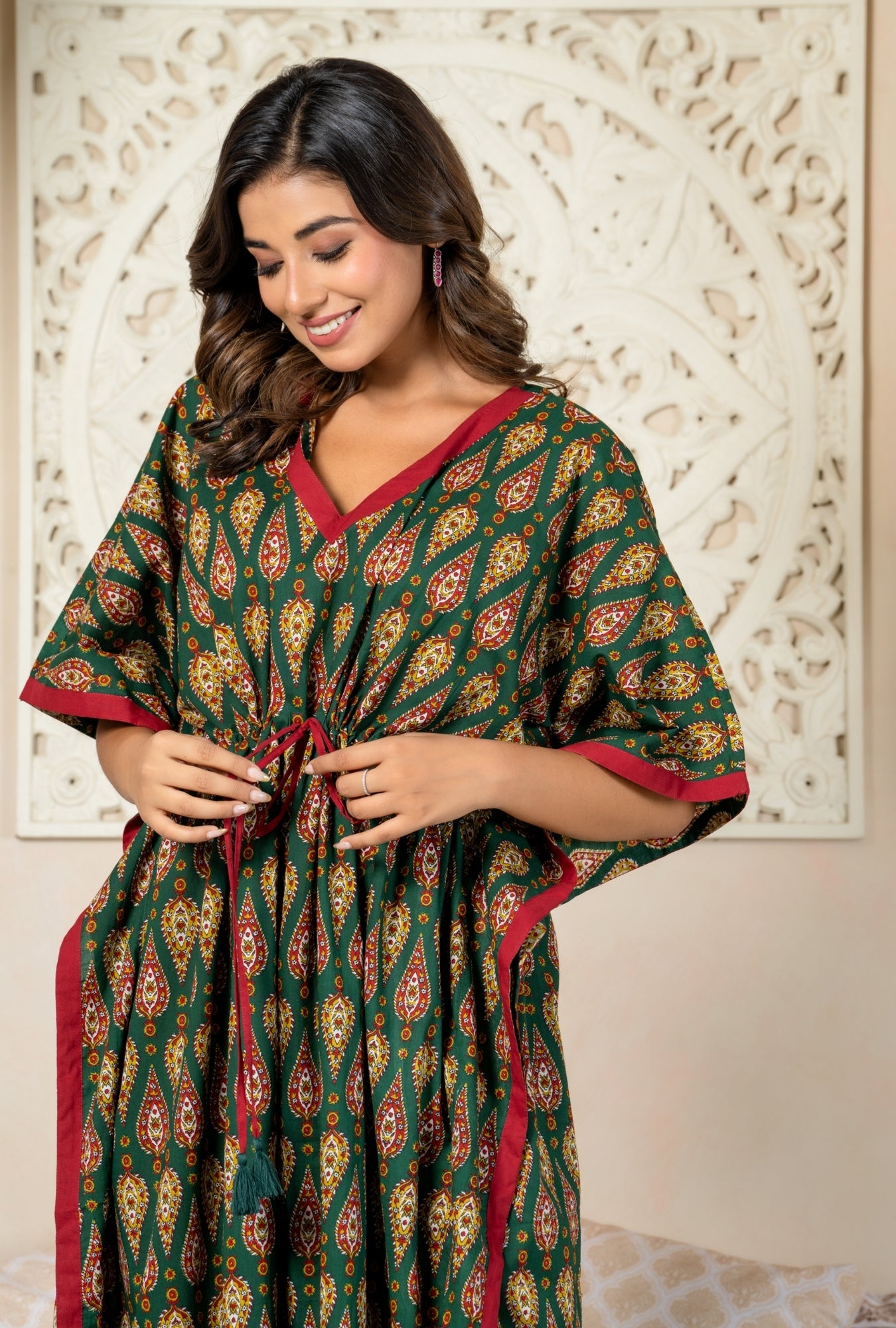 Jaipur Heritage Kairy Green Cotton Loungewear Kaftan