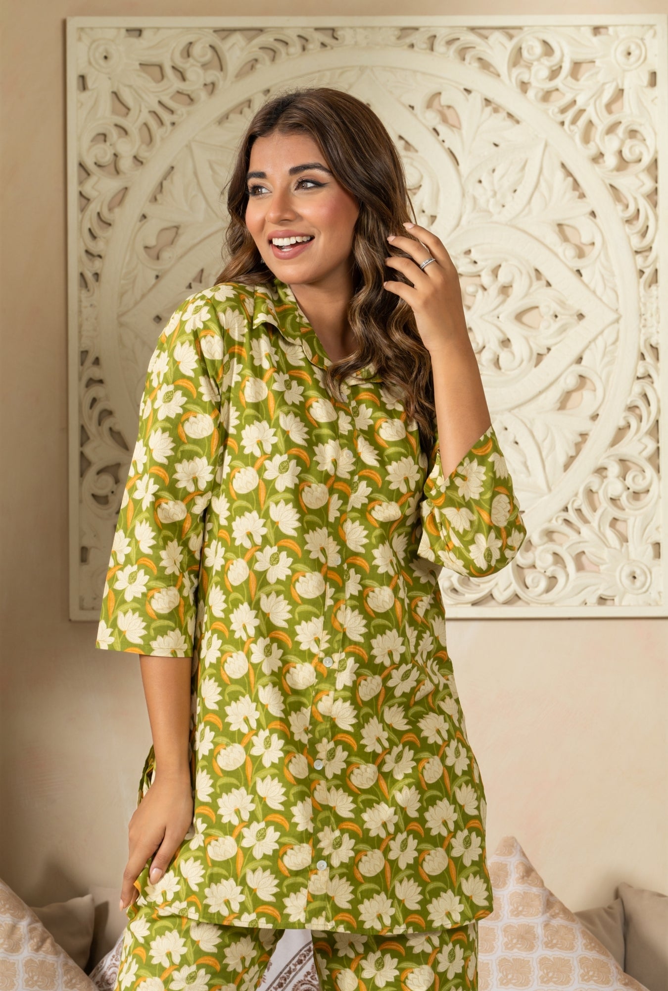 Tulip Mehndi Cotton Loungewear Co-ords Set