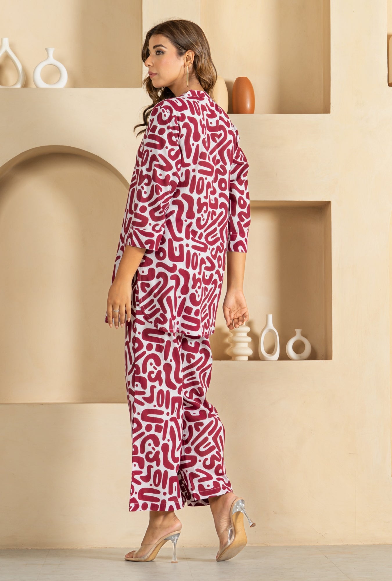 Urban Mirage Maroon Cotton Loungewear Co-ords Set