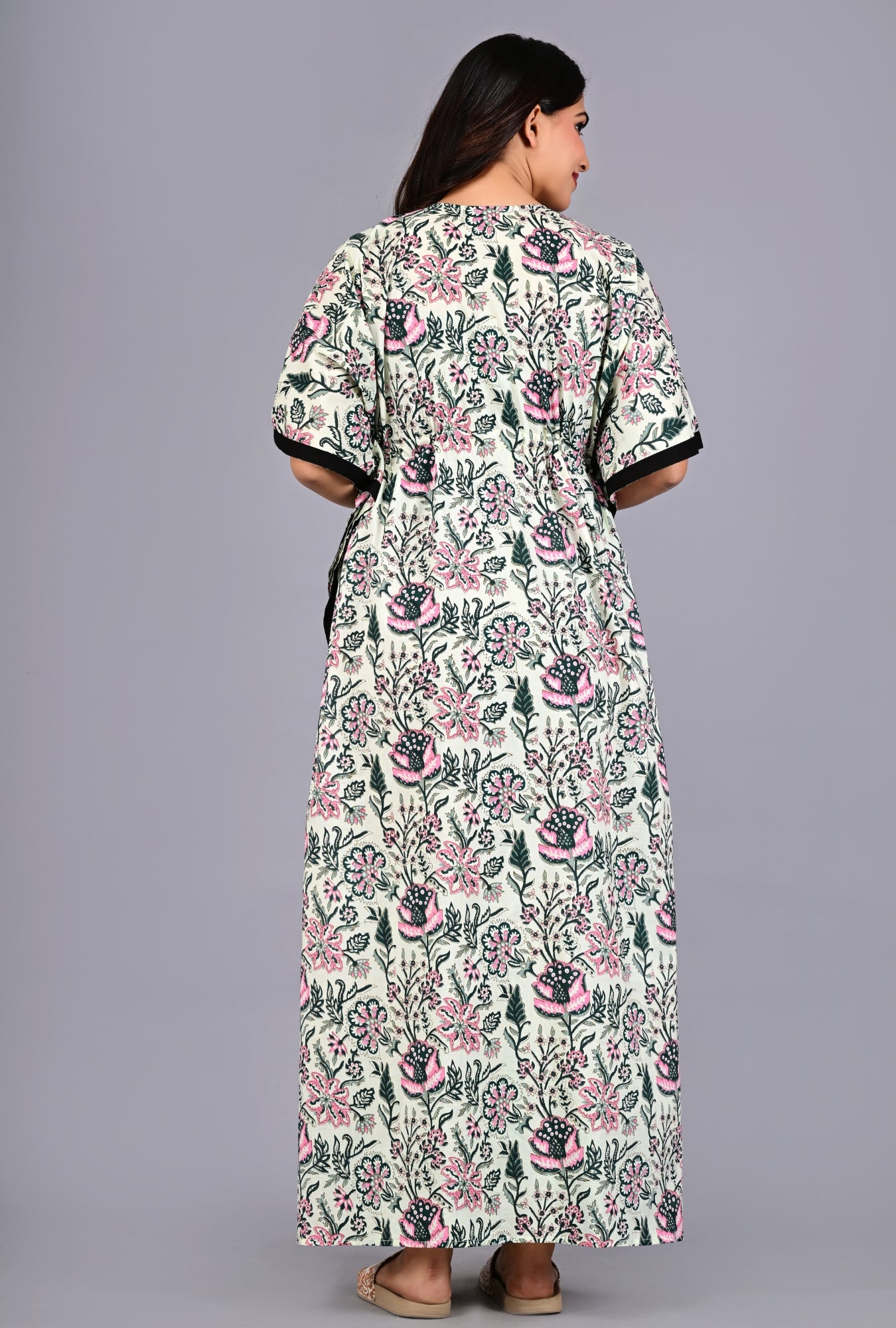 Gulmohar Cream Loungewear Cotton Kaftan