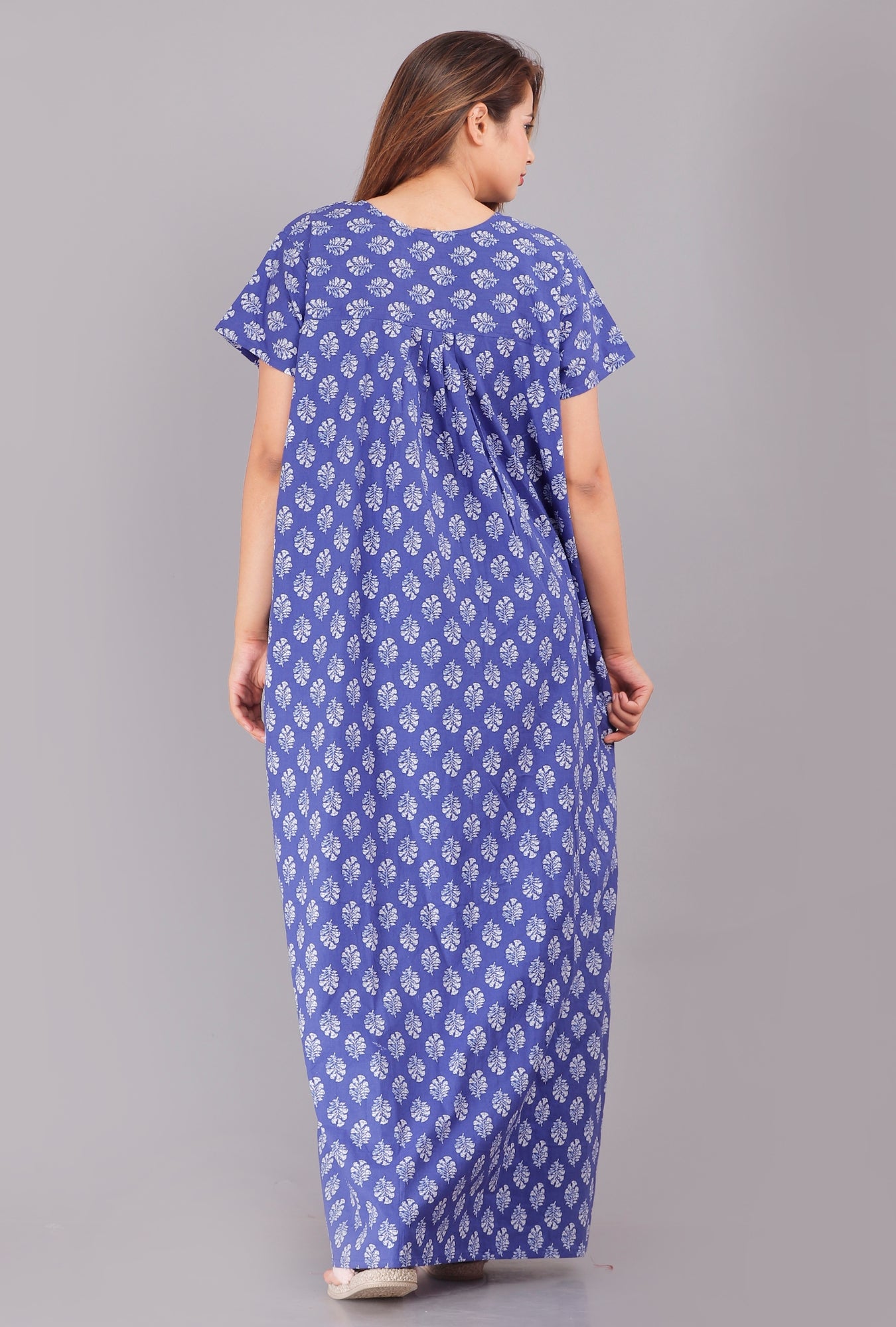 Gulmohar Blue Cotton Printed Nightwear Gowns