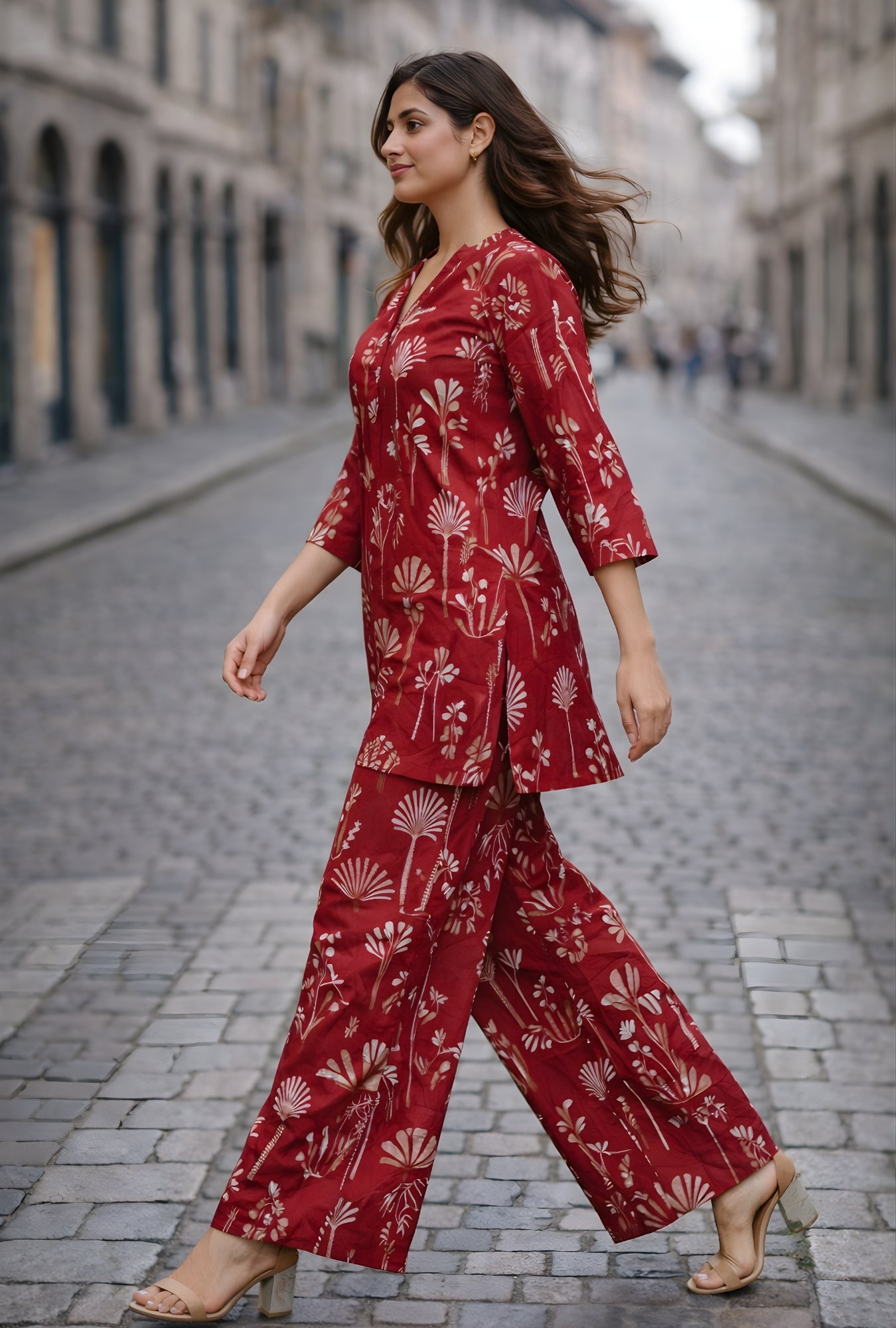 Royal Crimson Red Cotton Co-ord Set