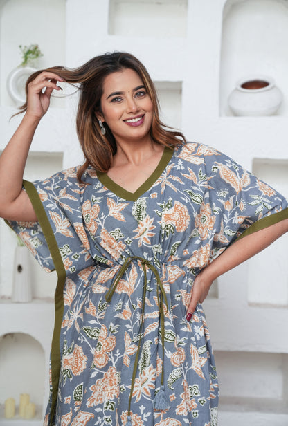 Marigold Grey Loungewear Cotton Kaftan