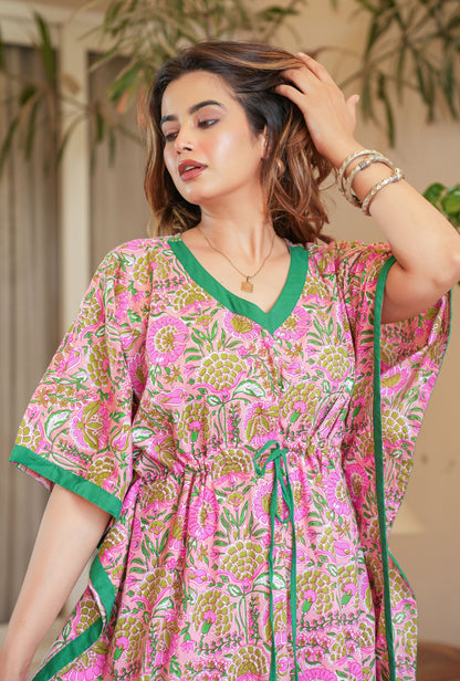 Rang Kalamkari Coral Loungewear Cotton Kaftan