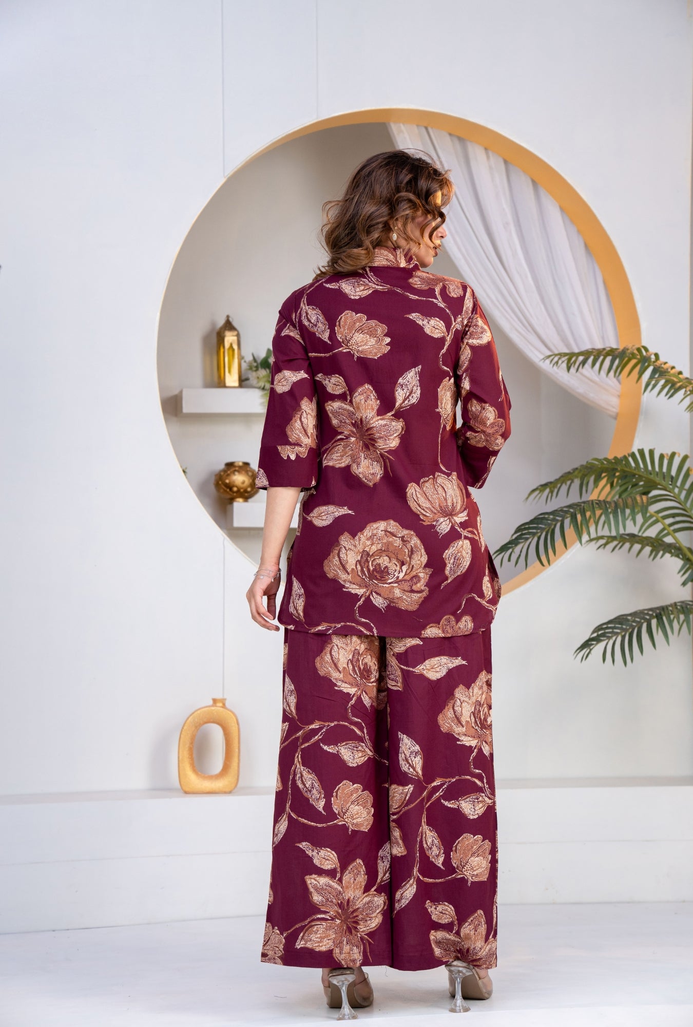 Botanic Muse Maroon Printed Cotton Co-ords Set