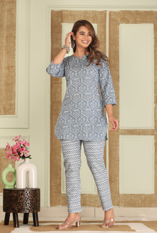 Flora Nook Grey Cotton Loungewear set