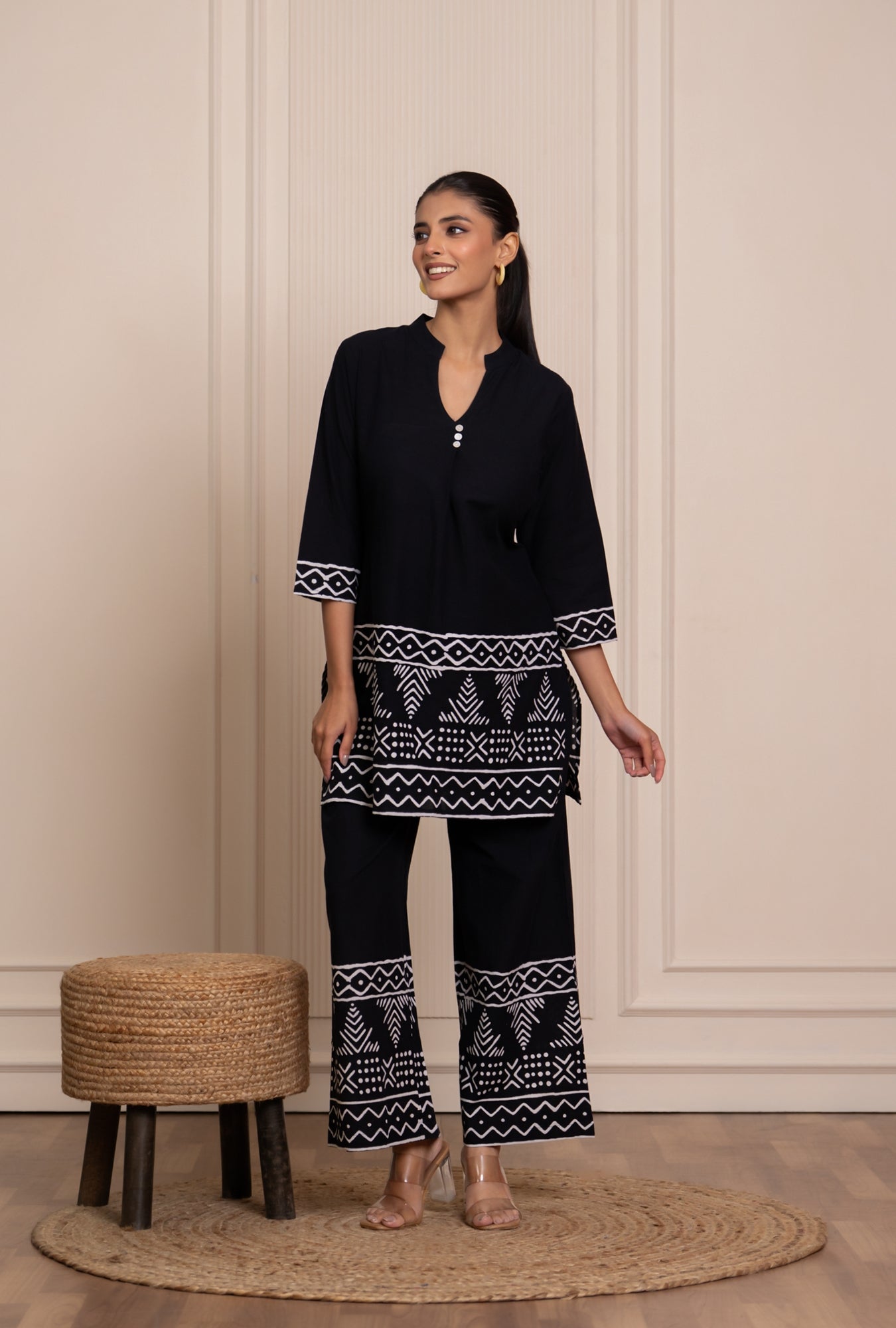 Blossom Chic Black Printed Cotton Co-ords Set