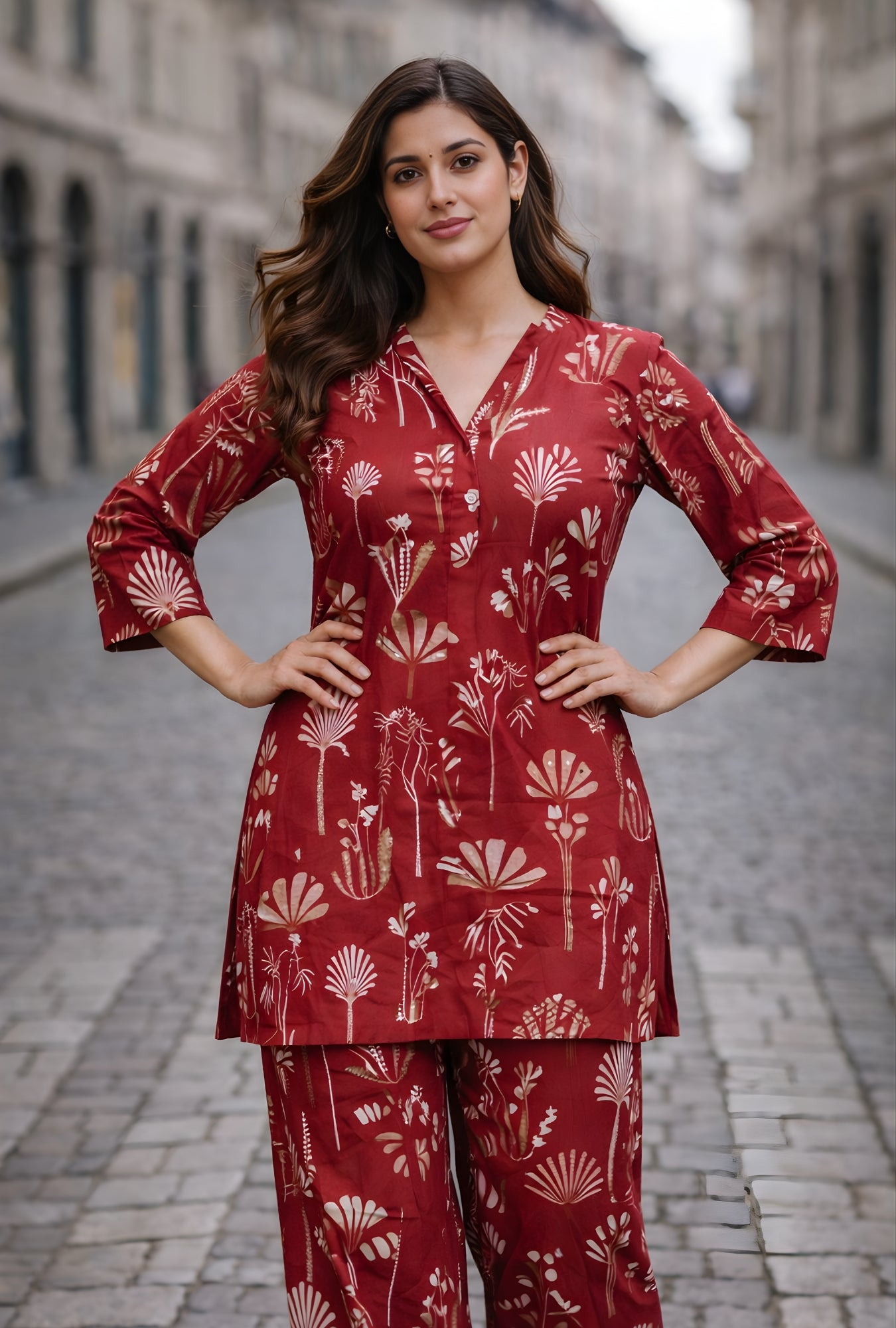 Royal Crimson Red Cotton Co-ord Set