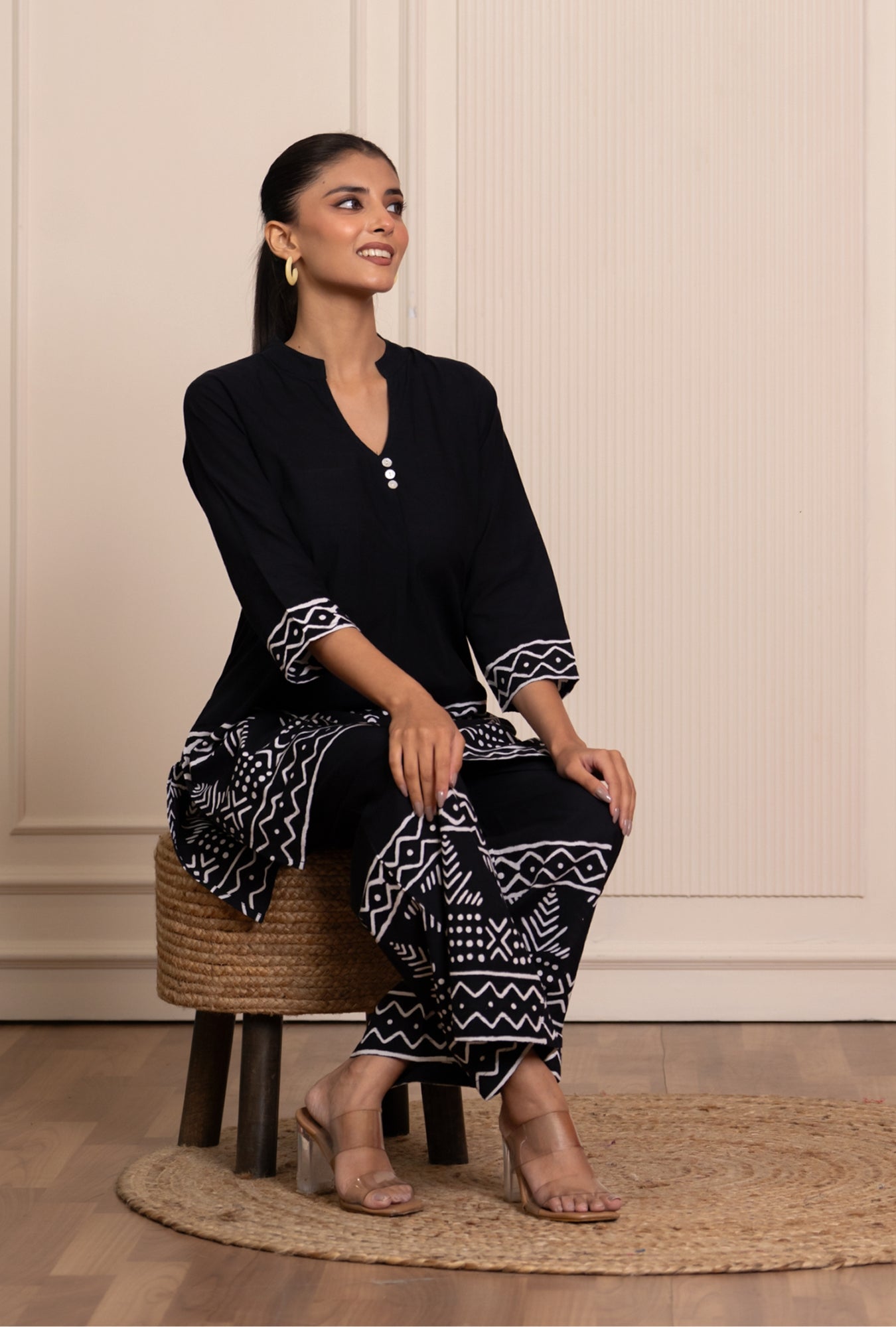 Blossom Chic Black Printed Cotton Co-ords Set