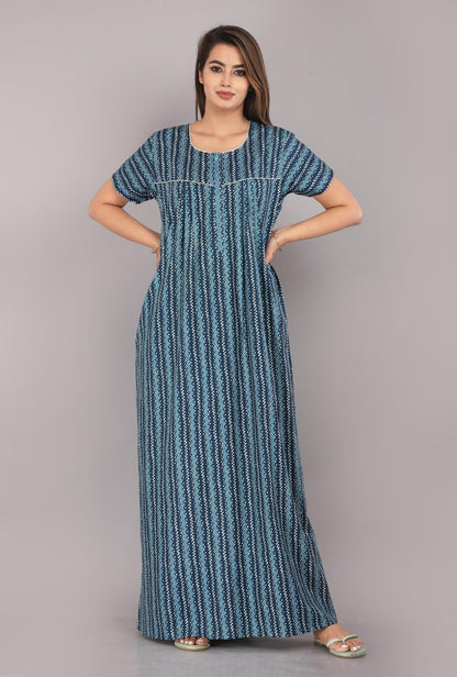 River Blue Cotton Printed Nightwear Gowns